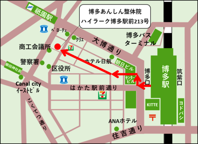博多駅から最短ルートを地図で説明
